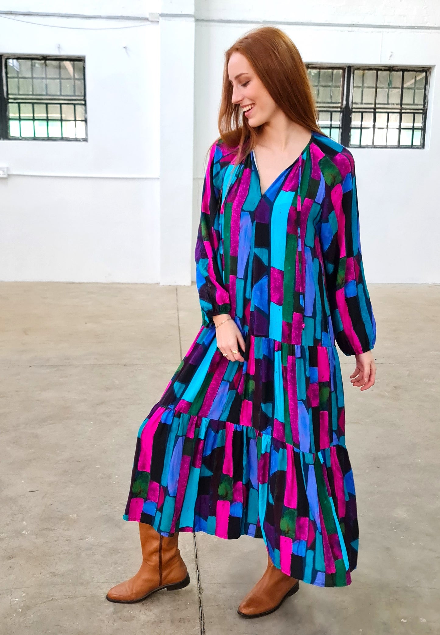 The Sarah - Long Sleeve Purple Emerald abstract