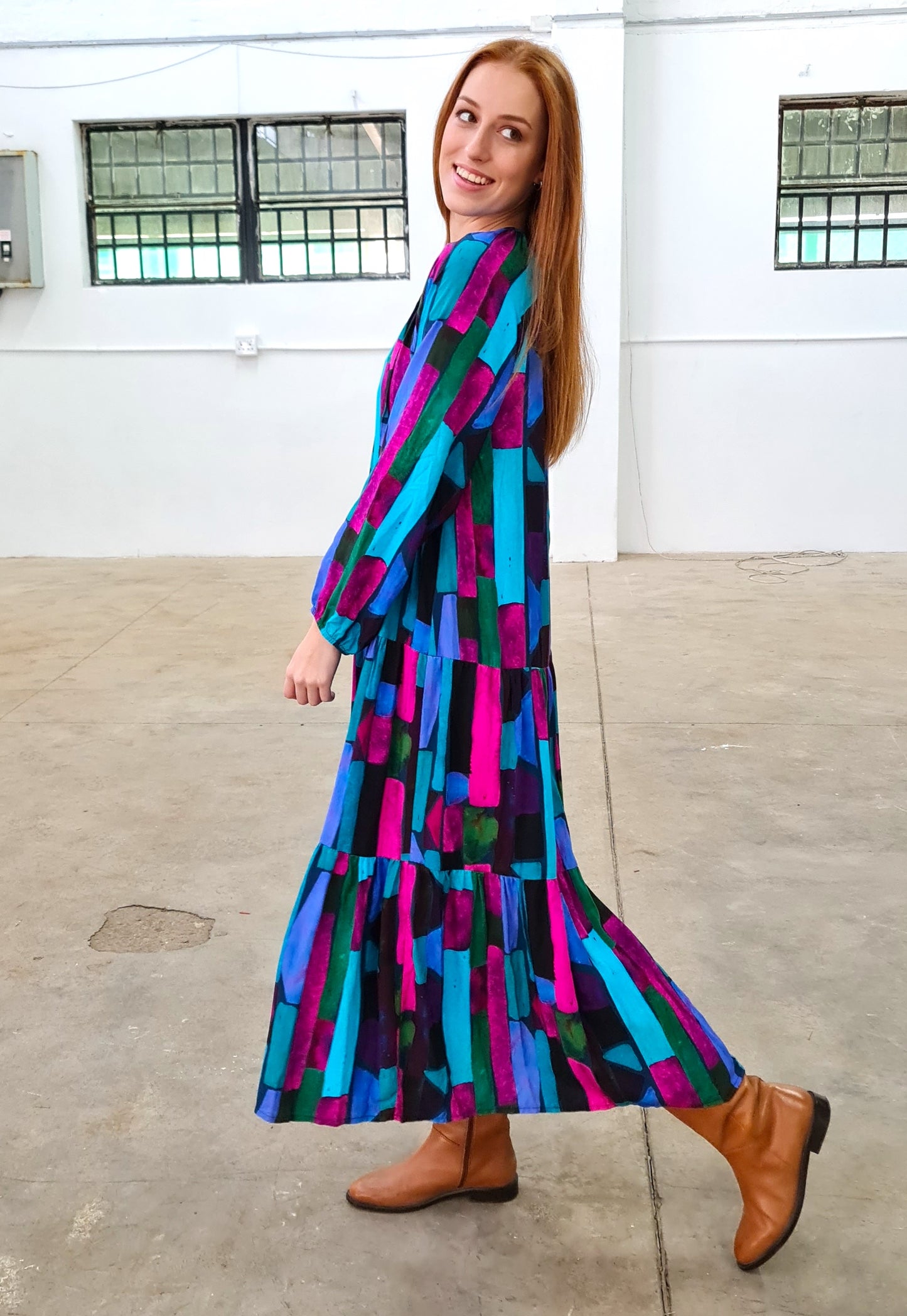 The Sarah - Long Sleeve Purple Emerald abstract