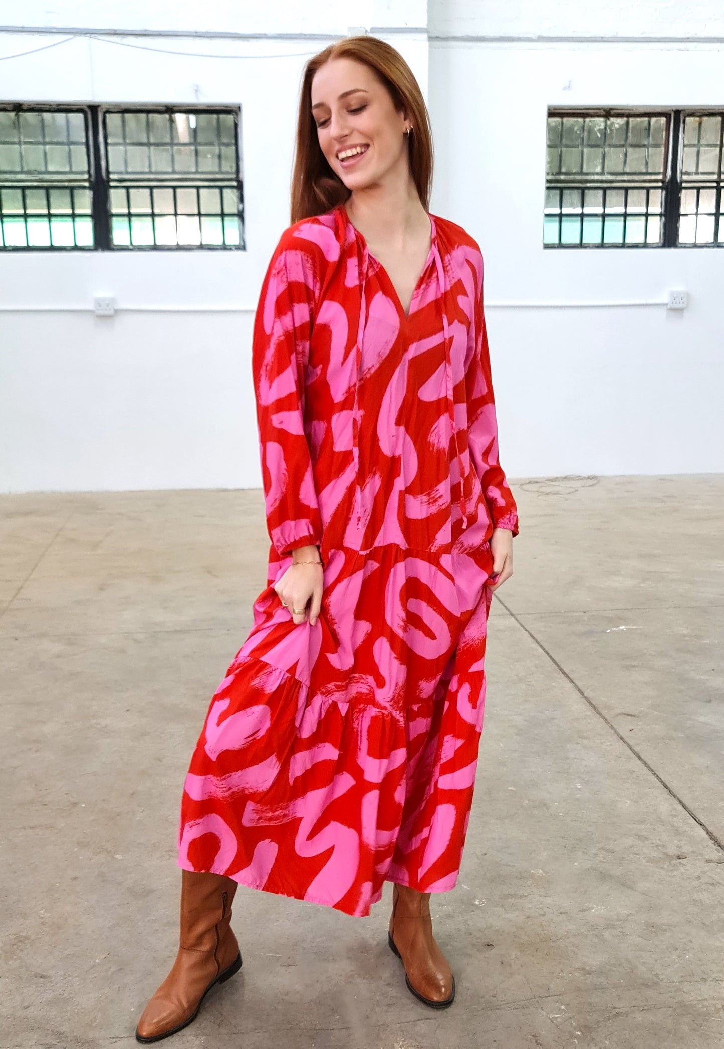 The Sarah - Long Sleeve Red & Pink paint