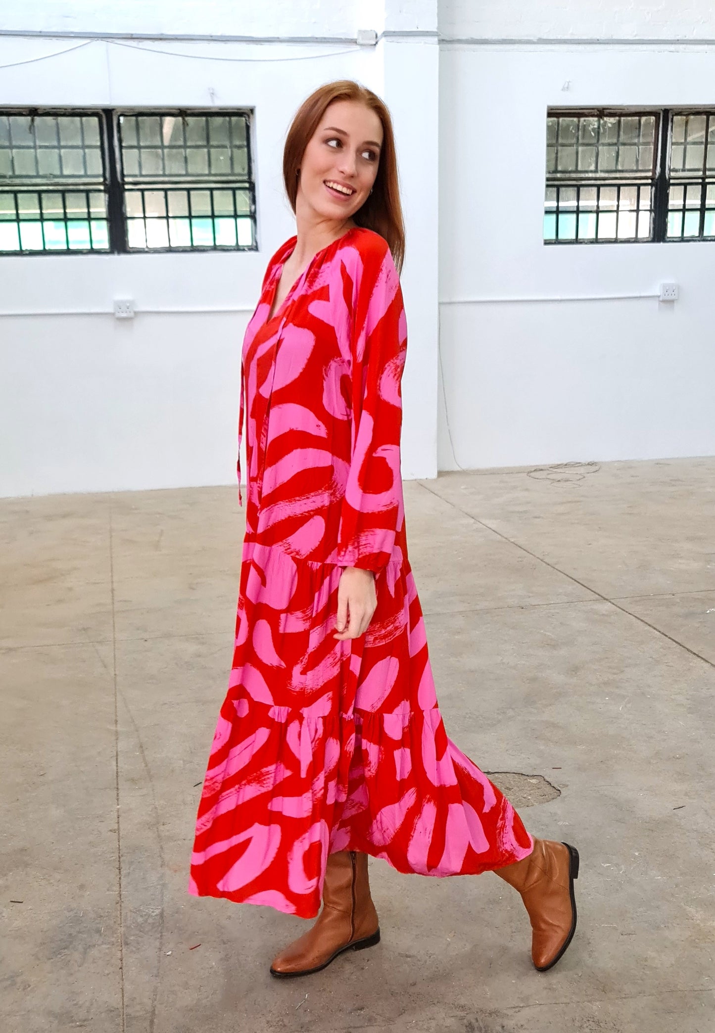 The Sarah - Long Sleeve Red & Pink paint