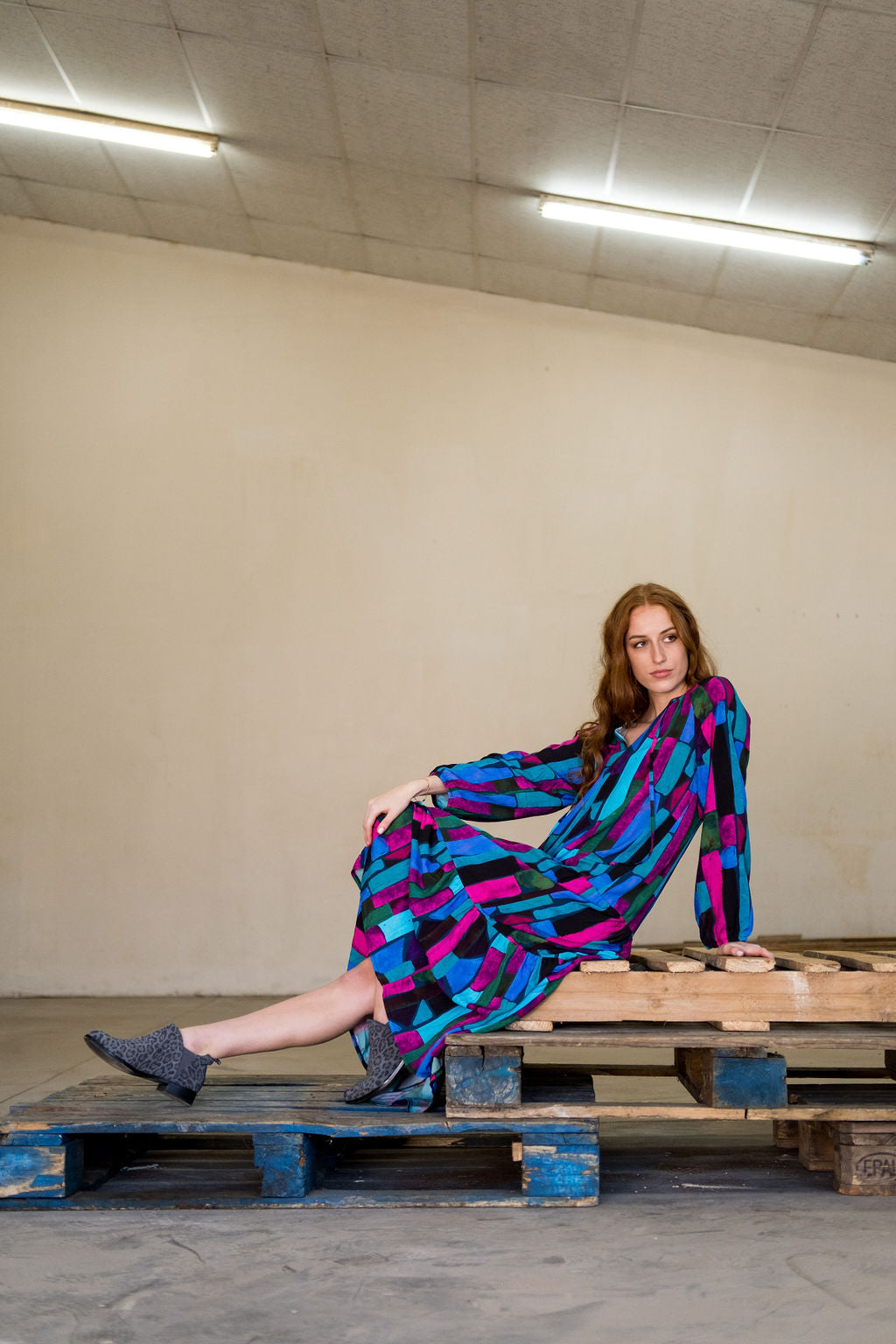 The Sarah - Long Sleeve Purple Emerald abstract