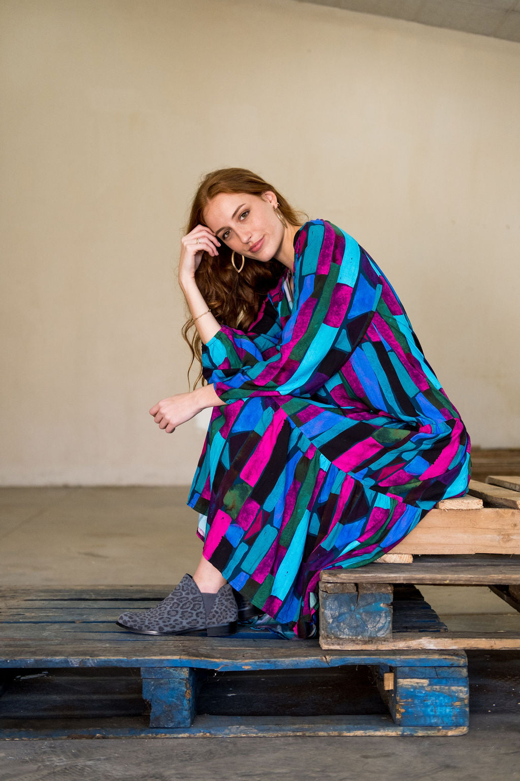 The Sarah - Long Sleeve Purple Emerald abstract