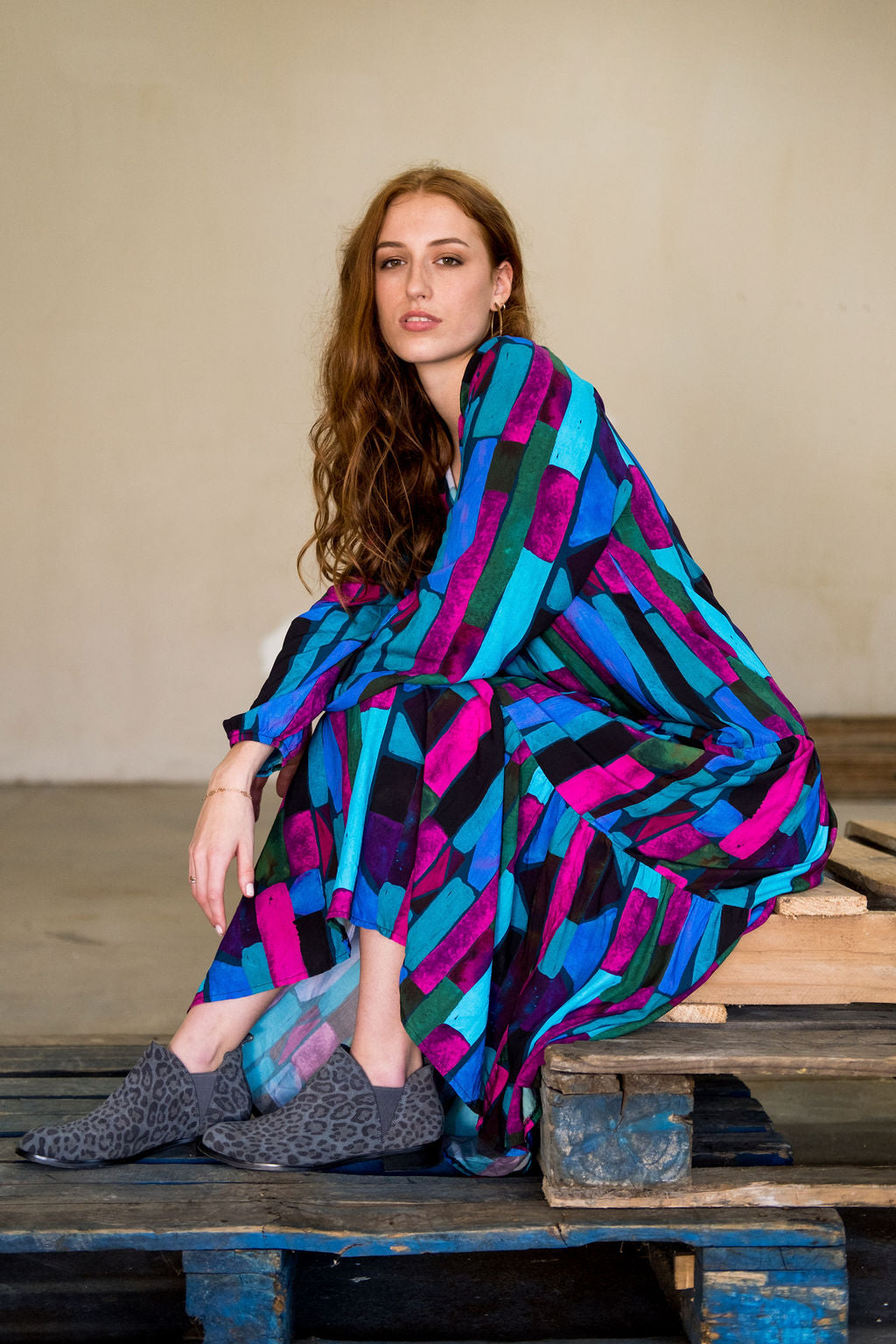 The Sarah - Long Sleeve Purple Emerald abstract