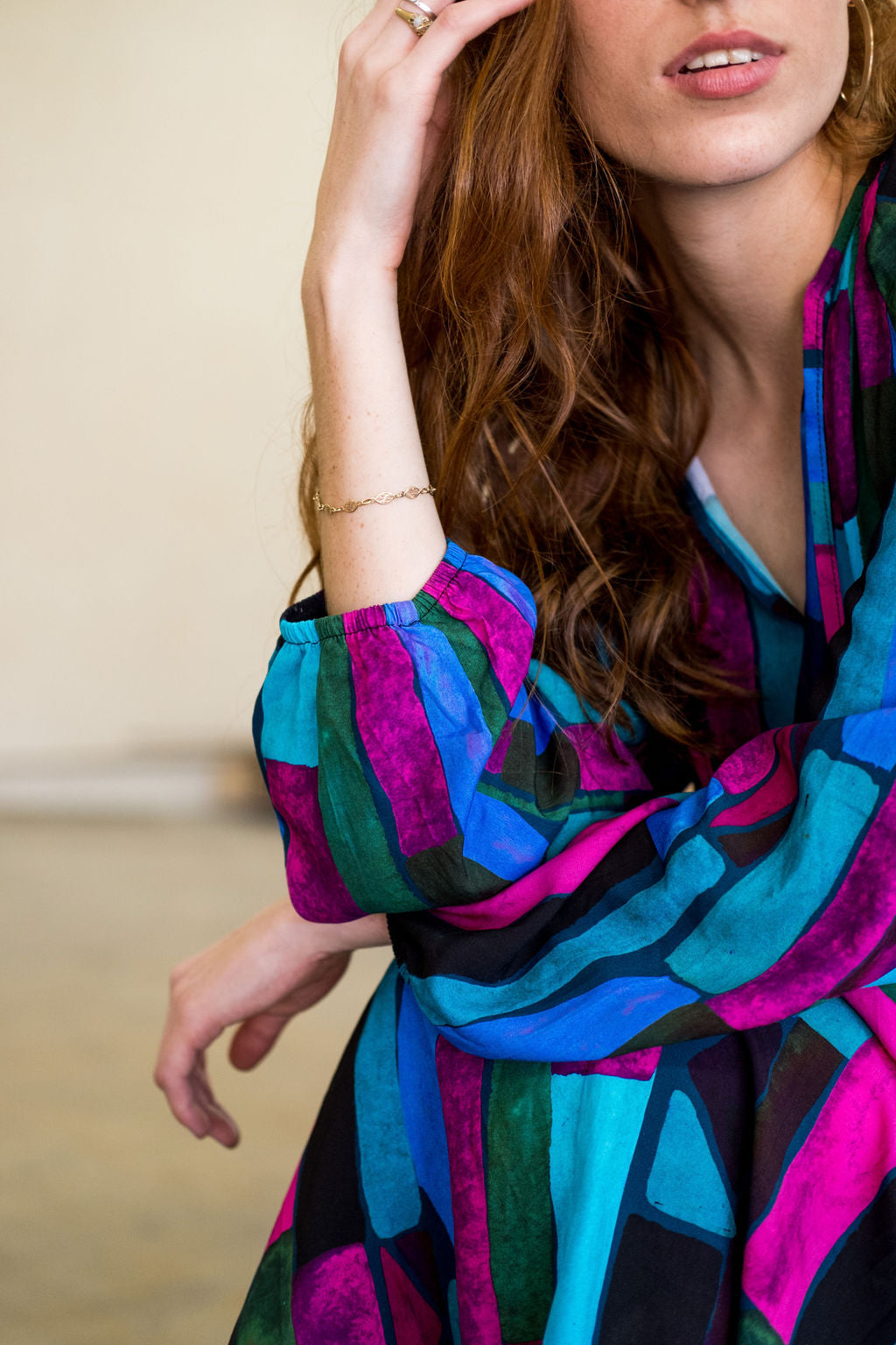 The Sarah - Long Sleeve Purple Emerald abstract