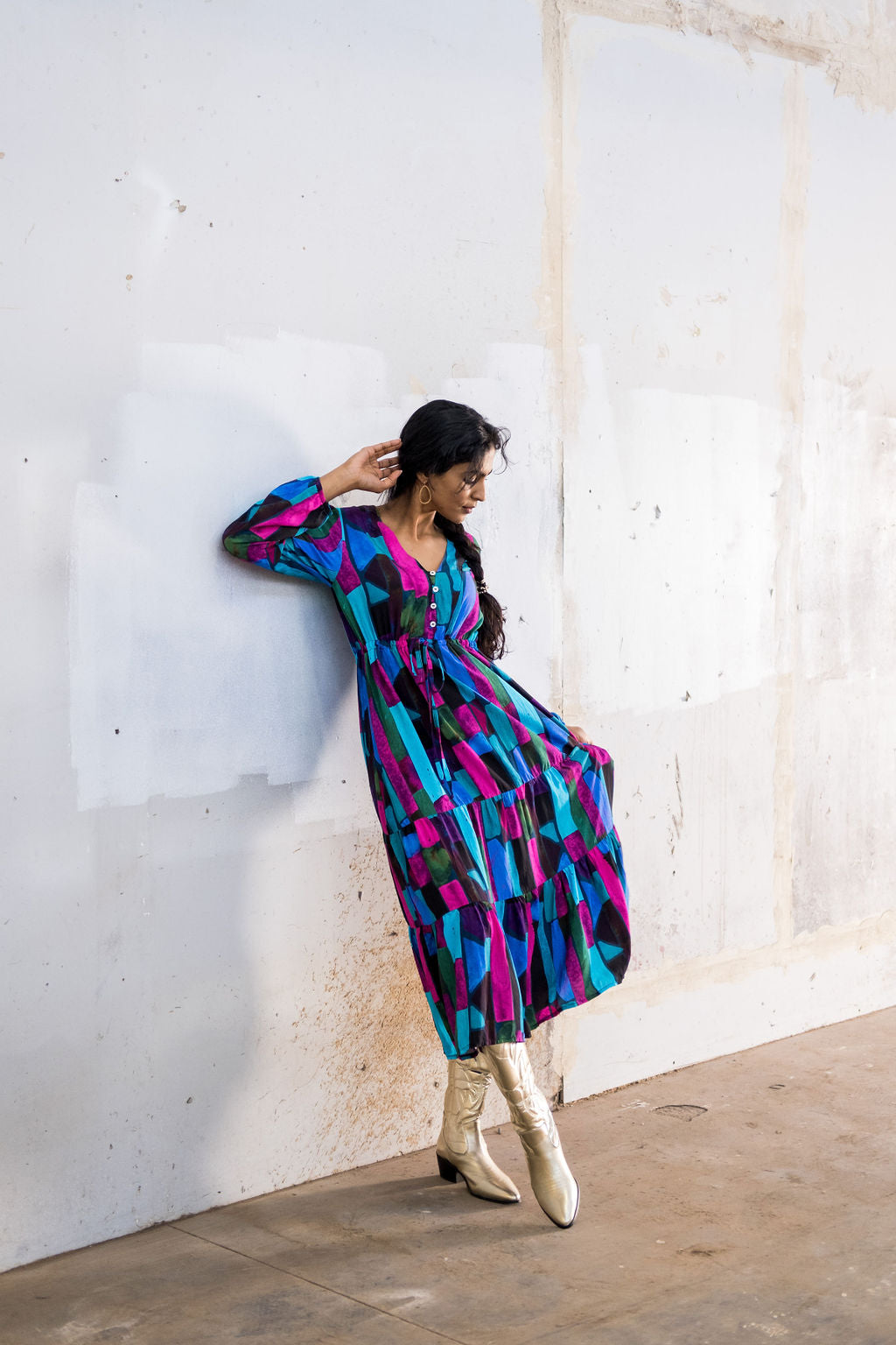 The Taryn- Long Sleeve Purple Emerald Abstract