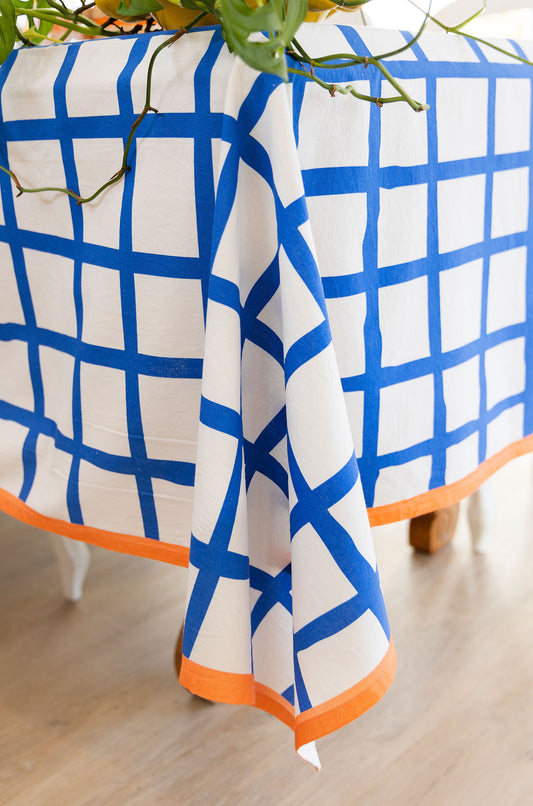 Cobalt Blue Check Tablecloth